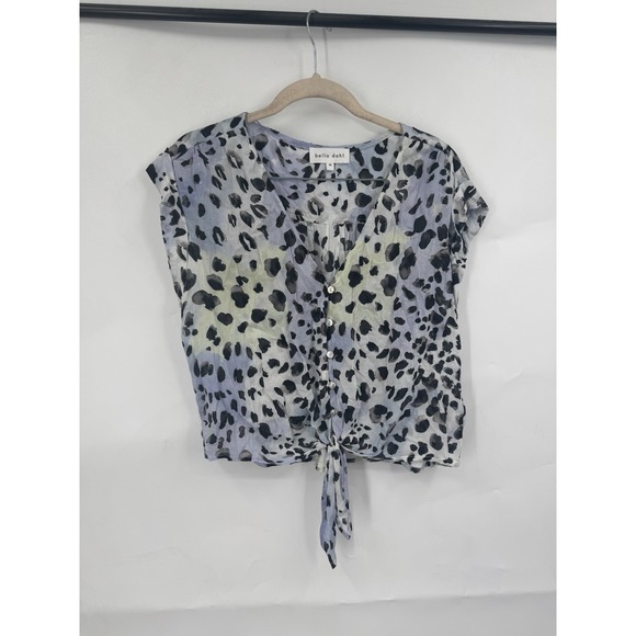 Bella Dahl Tops - Bella Dahl Animal Print Button Blouse Women M Blue Preppy Bohemian Tie Bottom